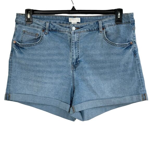 H&M SZ 18 High-Rise Jean Shorts Cuffed Light Wash Pockets Zip-Fly Stretch Womens - Picture 1 of 6